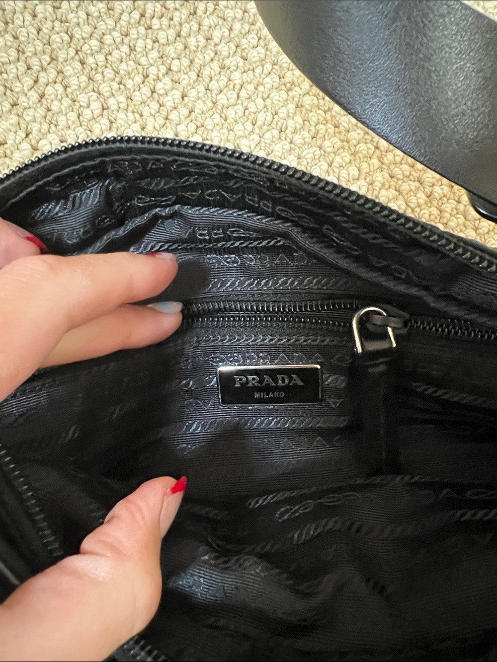 Prada Black Nylon Crossbody Bag with Pink Studded Strap Accent - Picture 6 of 6